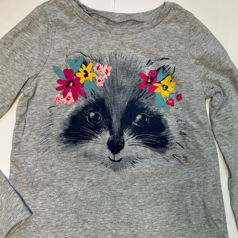 Carter's Kid Girls Raccoon Flower Crown Graphic T-Shirt Size 7 - Picture 2 of 4